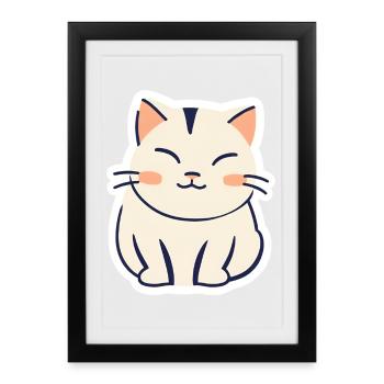 ☺️Cute Lucky Cat Sticker Adorable Happy - Framed poster (27 × 37 cm) - black - Front