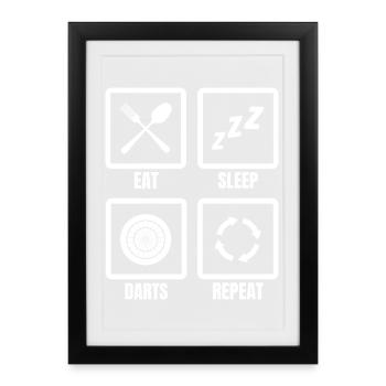 Eat Sleep Darts Repeat - Framed poster (27 × 37 cm) - black - Front