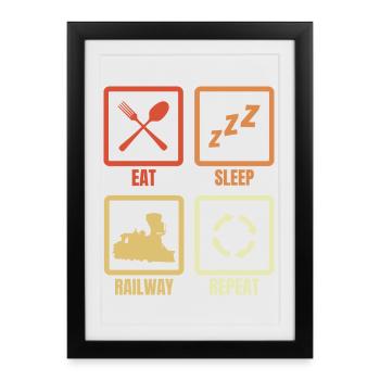 Eat Sleep Railway Repeat - Framed poster (27 × 37 cm) - black - Front