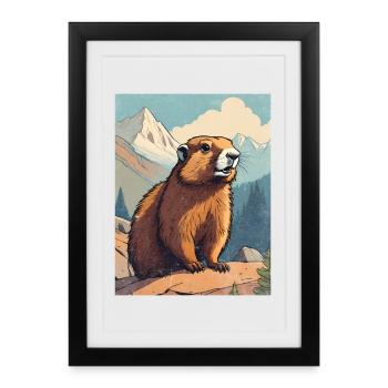 Marmotte dans les montagnes - Affiche encadrée (27 × 37 cm) - noir - Devant