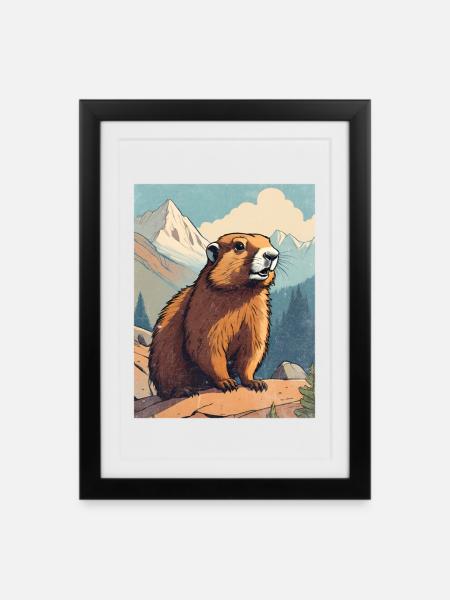 Murmeltier in den Bergen - Gerahmtes Poster (27 × 37 cm) - Schwarz