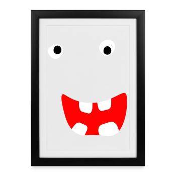 Monstre Halloween Bande dessinée Visage effrayant Visage cool - Affiche encadrée (27 × 37 cm) - noir - Devant