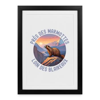 Montagne rando coucher de soleil marmotte - Affiche encadrée (27 × 37 cm) - noir - Devant