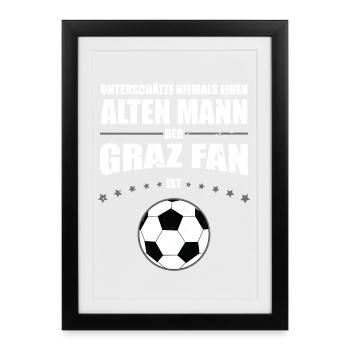 Alter Mann - Graz Fan | Retro Vintage Design - Gerahmtes Poster (27 × 37 cm) - Schwarz - Vorne