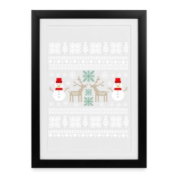 Rétro Noël Pixel - Affiche encadrée (27 × 37 cm) - noir - Devant