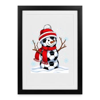 Bonhomme de neige ballons de football - Affiche encadrée (27 × 37 cm) - noir - Devant