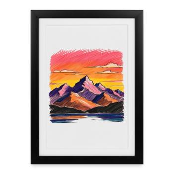 Painting mountainous landscape and sunset - Framed poster (27 × 37 cm) - black - Front
