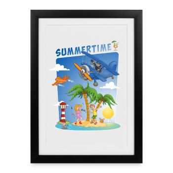 sun, sea, beach, plane, palm trees, island - Framed poster (27 × 37 cm) - black - Front