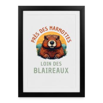 Humour marmotte randonnée Rando nature - Affiche encadrée (27 × 37 cm) - noir - Devant