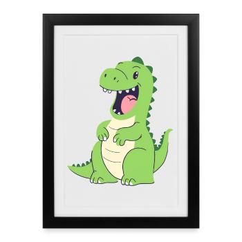 Drôle Cher Dino rieur dinosaure T rex - Affiche encadrée (27 × 37 cm) - noir - Devant