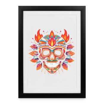 Colorful Skull Skull with Flames - Framed poster (27 × 37 cm) - black - Front