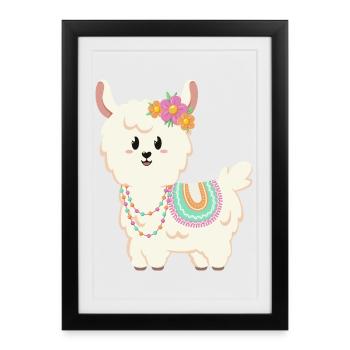 Summer, sun, llama with flowers - Framed poster (27 × 37 cm) - black - Front