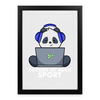Panda Gamer - Gaming is also sport - Framed poster (27 × 37 cm) - black - Front