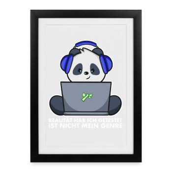 Gamer Shirt Panda - Realität ist nicht mein Genre - Gerahmtes Poster (27 × 37 cm) - Schwarz - Vorne