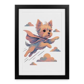 Super chien Yorkshire Terrier Cape Cape cadeau - Affiche encadrée (27 × 37 cm) - noir - Devant