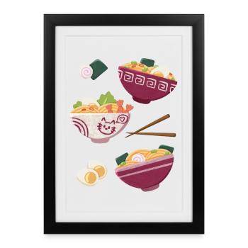 Ramen Nourriture Japonaise Chats Design - Affiche encadrée (27 × 37 cm) - noir - Devant