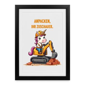 Maître excavatrice licorne - Affiche encadrée (27 × 37 cm) - noir - Devant