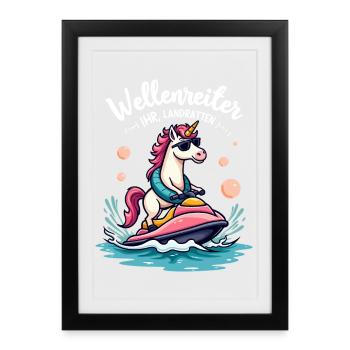 Pink Unicorn Wave Rider - Framed poster (27 × 37 cm) - black - Front