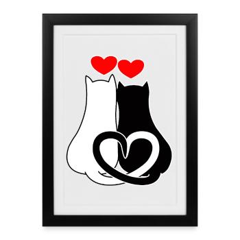 Chats amoureux de cœurs - Affiche encadrée (27 × 37 cm) - noir - Devant