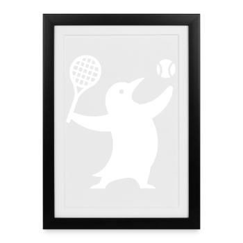 Silhouette de pingouin uni Joueur de tennis Sport - Affiche encadrée (27 × 37 cm) - noir - Devant