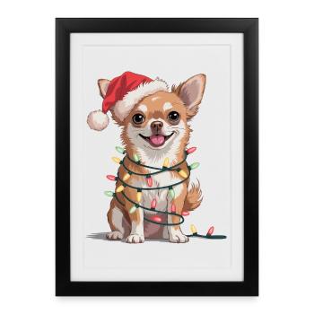 Festive Chihuahua with fairy lights - Framed poster (27 × 37 cm) - black - Front