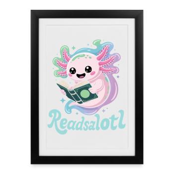 Readsalotl Axolotl Reading Books - Framed poster (27 × 37 cm) - black - Front