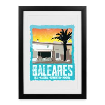 Îles Baléares Coucher de soleil Silhouette - Affiche encadrée (27 × 37 cm) - noir - Devant
