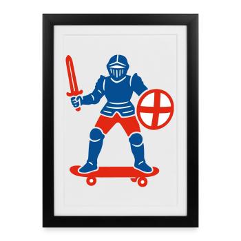 Chevalier sur skateboard - Affiche encadrée (27 × 37 cm) - noir - Devant