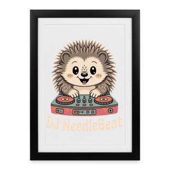 DJ NeedleBeat Hedgehog DJ Turntable Rave - Framed poster (27 × 37 cm) - black - Front