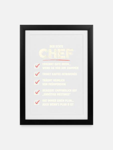 Der echte Chef – Checkliste mit Humor - Gerahmtes Poster (27 × 37 cm) - Schwarz