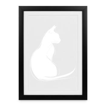 Cat Silhouette Outline Drawing Lineart Art - Framed poster (27 × 37 cm) - black - Front