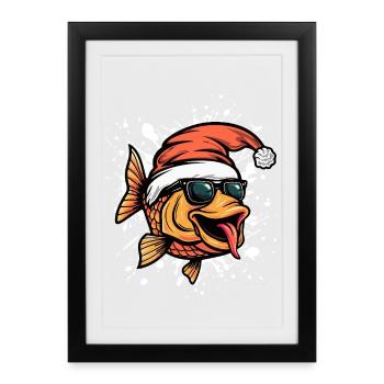 Poisson rouge Noël drôle - Affiche encadrée (27 × 37 cm) - noir - Devant