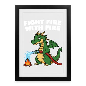 Sauvetage de dragon au jet d’eau - Affiche encadrée (27 × 37 cm) - noir - Devant