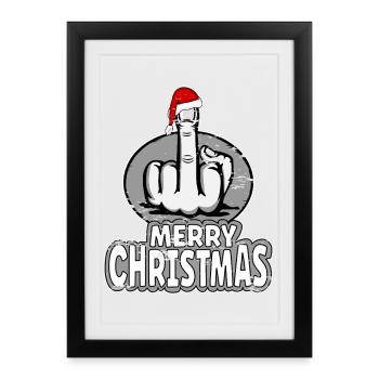 Joyeux Noël majeur doigt puant design - Affiche encadrée (27 × 37 cm) - noir - Devant