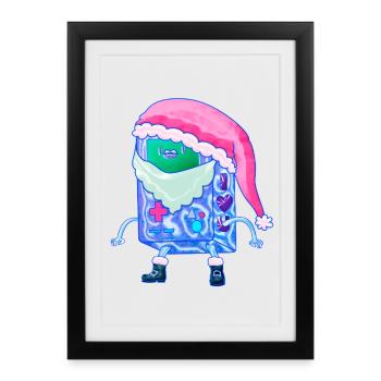 Console de jeu de Noël Kawaii Robot Santa - Affiche encadrée (27 × 37 cm) - noir - Devant