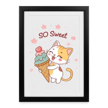Gourmet cat with So Sweet cone - Framed poster (27 × 37 cm) - black - Front