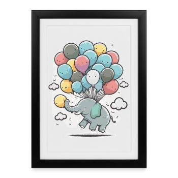 Éléphant ballon dans la mer de nuages - Affiche encadrée (27 × 37 cm) - noir - Devant