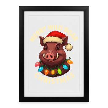 Chasse aux cadeaux de Noël pour chasseurs de sanglier sauvages - Affiche encadrée (27 × 37 cm) - noir - Devant