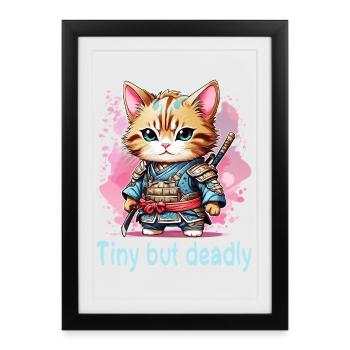 Chat Ninja Kawaii japonais - Affiche encadrée (27 × 37 cm) - noir - Devant