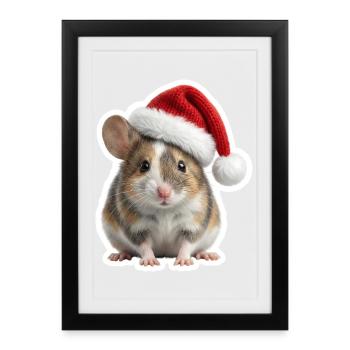 Une souris mignonne avec un grand chapeau de Noël - Affiche encadrée (27 × 37 cm) - noir - Devant