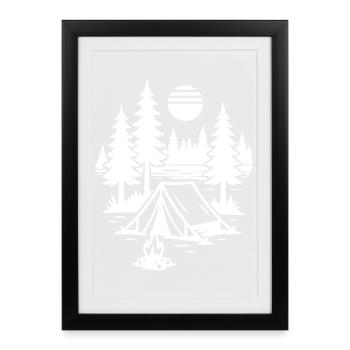 Zelt Natur Lagerfeuer Camping - Gerahmtes Poster (27 × 37 cm) - Schwarz - Vorne