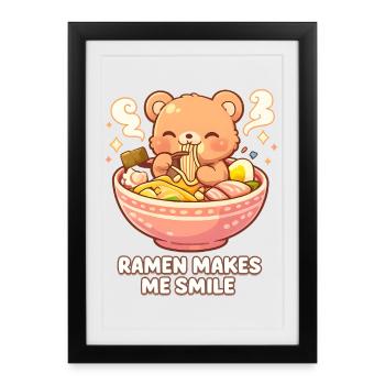 Kanagawa Wave Ramen Bowl Kawaii Japonais - Affiche encadrée (27 × 37 cm) - noir - Devant