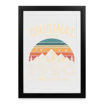 Vintage Born in March 1990 Original 36 years ago - Framed poster (27 × 37 cm) - black - Front