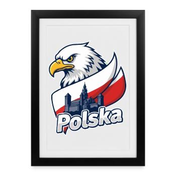Polska Eagle and Castle on Flag - Framed poster (27 × 37 cm) - black - Front