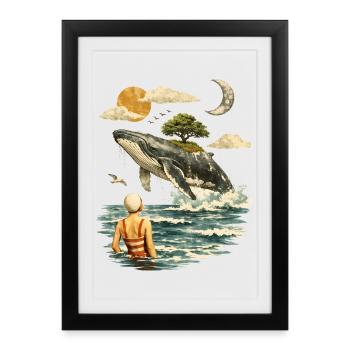 Surreal Whale Scene – Vintage Dreamscape - Framed poster (27 × 37 cm) - black - Front