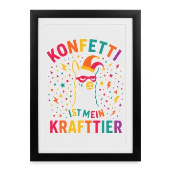 Carnival Confetti Alpaca with Fool's Cap - Framed poster (27 × 37 cm) - black - Front