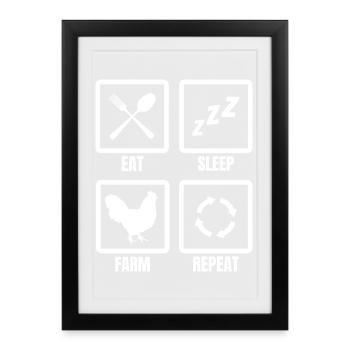 Manger Dormez Ferme Répéter - Affiche encadrée (27 × 37 cm) - noir - Devant