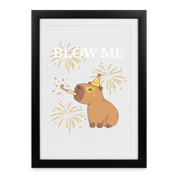 Souffle-moi du capibara et des feux d’artifice - Affiche encadrée (27 × 37 cm) - noir - Devant
