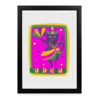 Chat dansant du Mardi Gras - Affiche encadrée (27 × 37 cm) - noir - Devant
