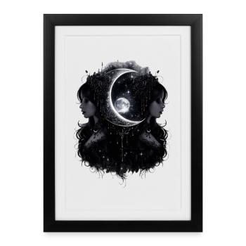Mondschwestern im Nachtglanz - Gerahmtes Poster (27 × 37 cm) - Schwarz - Vorne